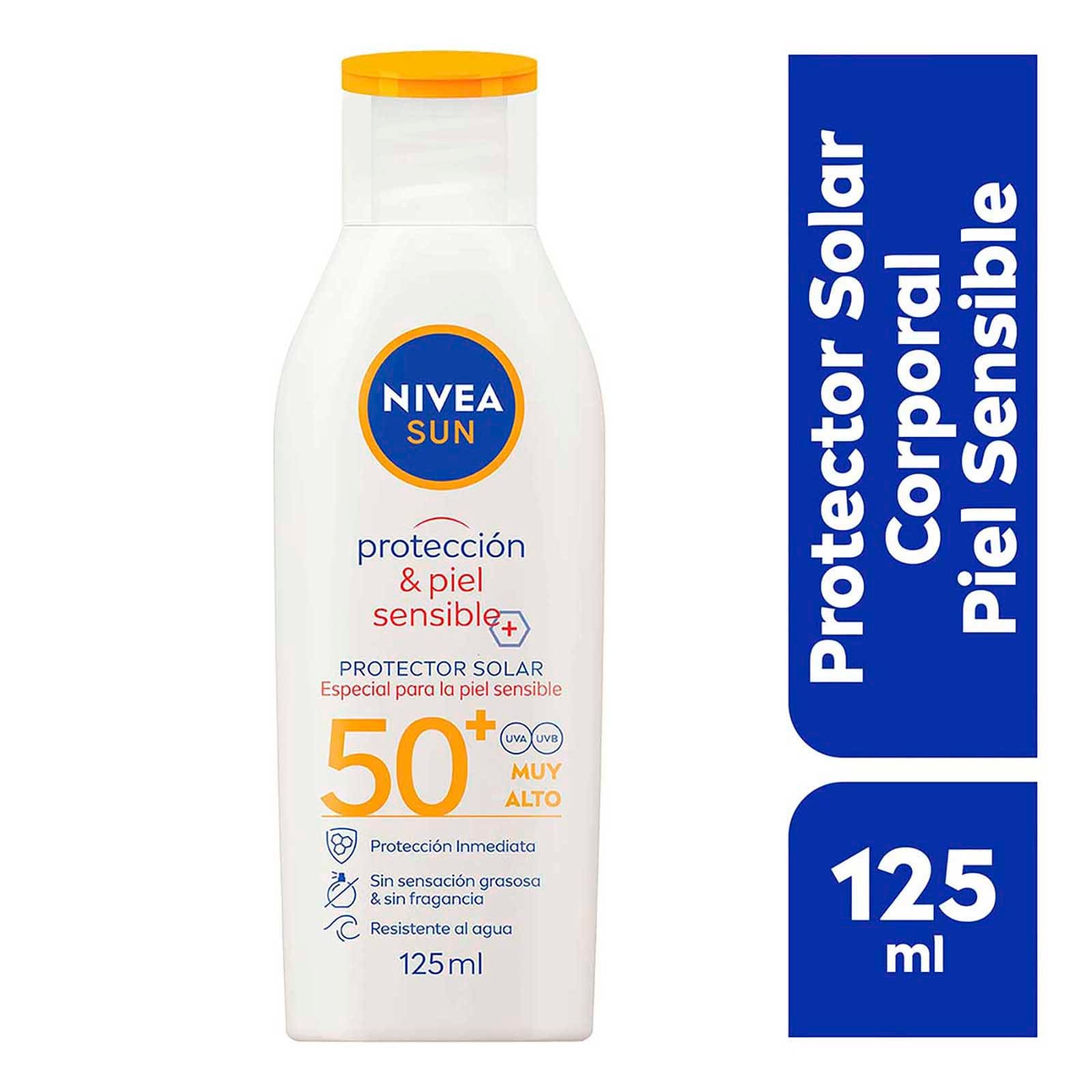 NIVEA SUN Sunscreen Body Protect & Sensitive FPS50+ 125 ml Sun Lotion in Cream | Clearwell Pharmacy Cabo Delivery in Cabo NIVEA SUN Sunscreen Body Protect & Sensitive FPS50+ 125 ml Sun Lotion in Cream