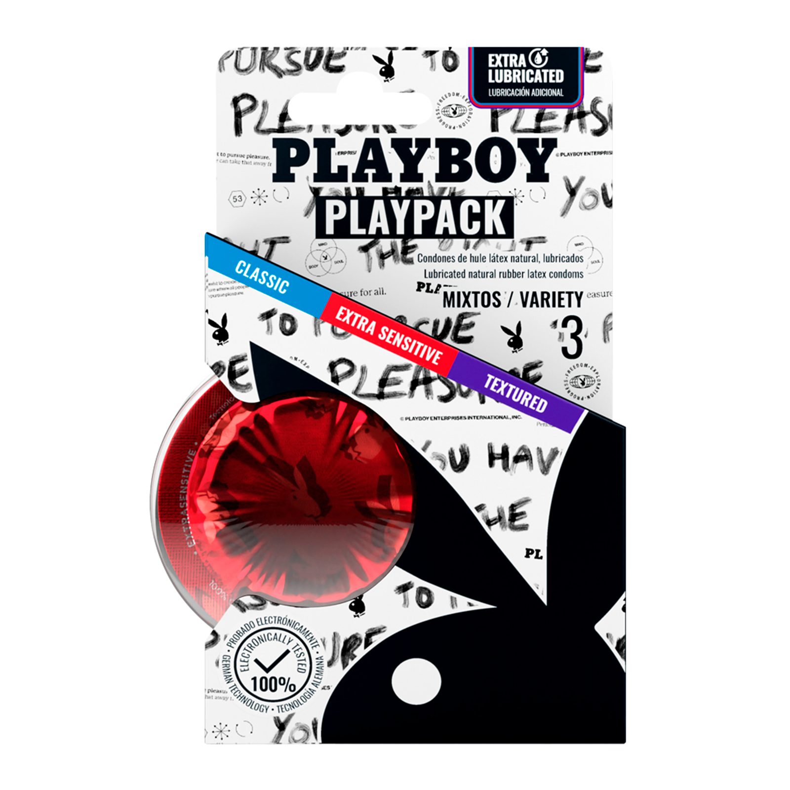 Condoms Playboy Play Pack with 3 pcs | Clearwell Pharmacy Cabo Delivery in Cabo Condoms Playboy Play Pack with 3 pcs