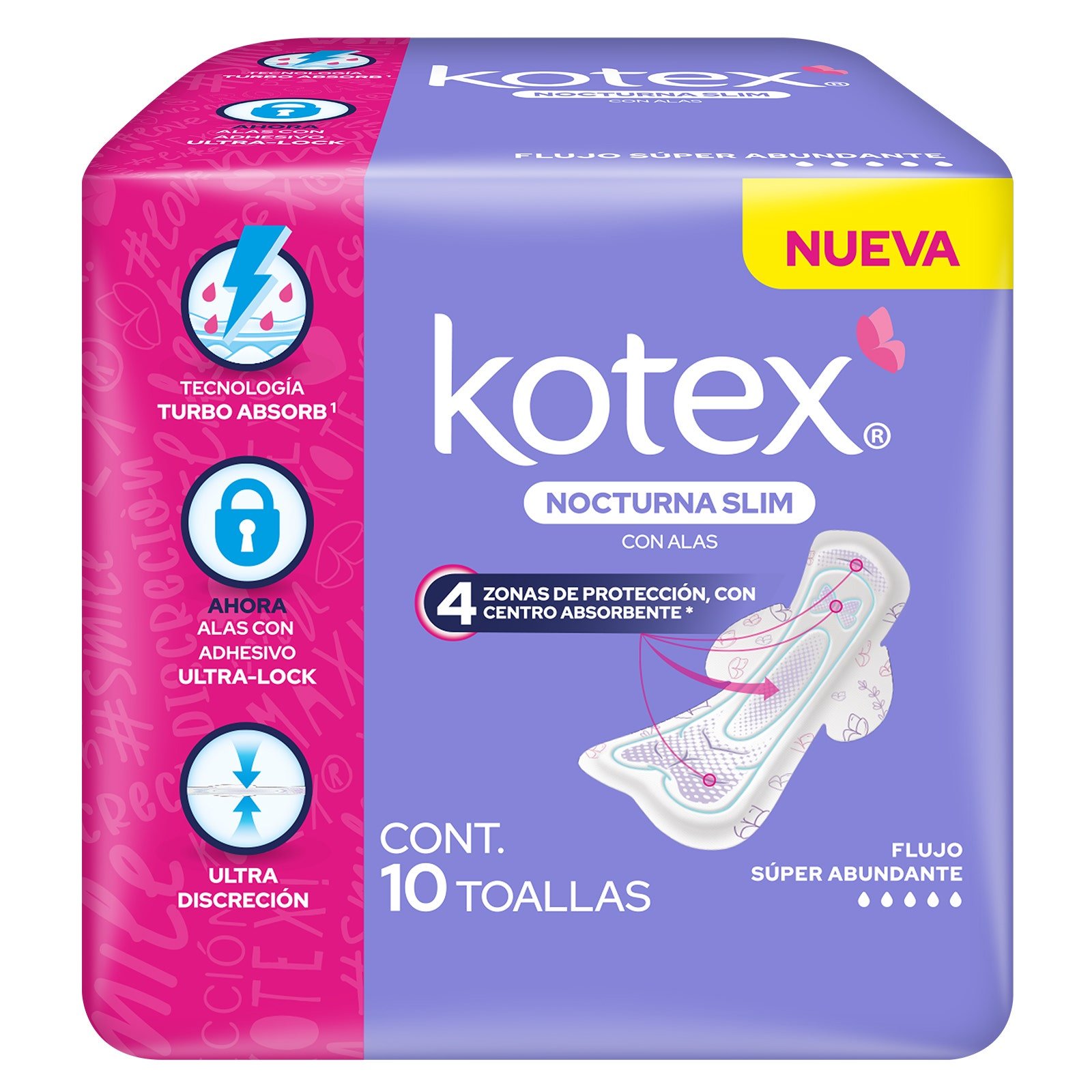 Sanitary Pads Kotex Night Ultradelgada with Alas 10 pcs | Clearwell Pharmacy Cabo Delivery in Cabo Sanitary Pads Kotex Night Ultradelgada with Alas 10 pcs